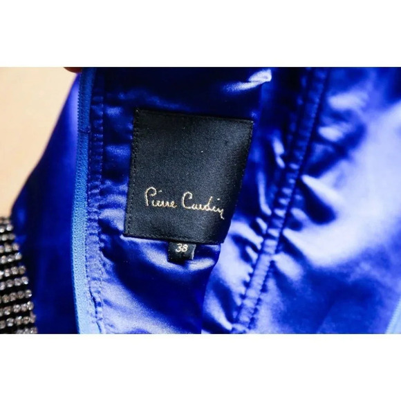 Pierre Cardin Cobalt Blue Satin Rhinestone Trim Two Piece Skirt Set w Train 38/S - Picture 6 of 12